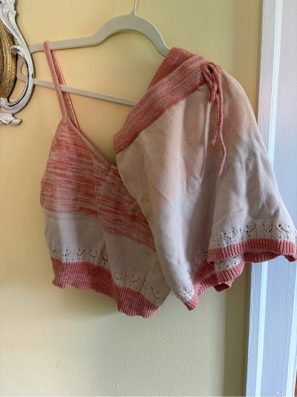 BCBGeneration Pink and Cream Knit Tank & Shorts Matching Set size L